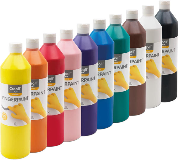 Creall Vingerverf Happy, set met 10 flesjes van 750 ml in diverse kleuren met natuurlijke grondstoffen