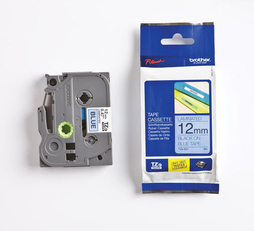 Brother TZe tape voor P-Touch 12 mm, zwart op blauw 25 stuks, OfficeTown