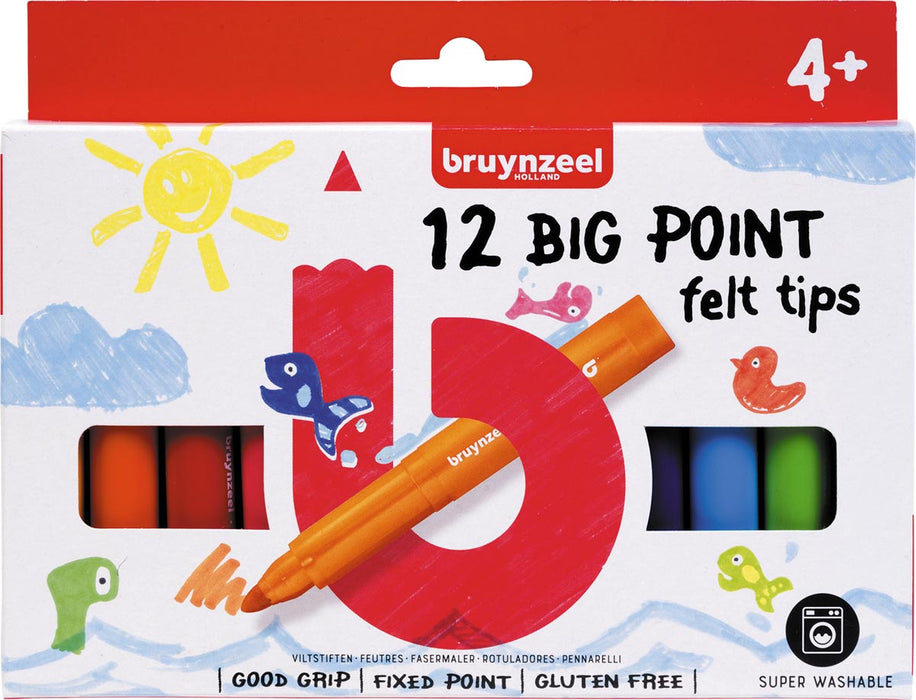 Bruynzeel Kids viltstiften Big Point, set van 12 stuks, assorti 10 stuks, OfficeTown