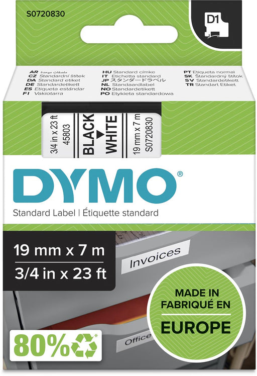 Dymo D1 tape 19 mm, zwart op wit 5 stuks, OfficeTown