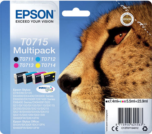 Epson inktcartridge T0715,250-415 pagina's, OEM C13T07154012, 4 kleuren 8 stuks, OfficeTown