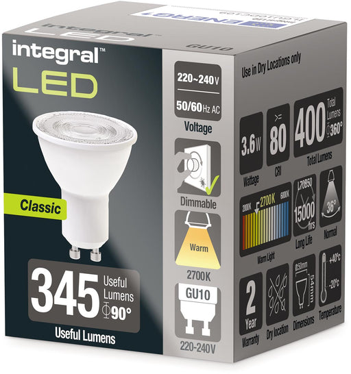 Integral LED spot GU10, dimbaar, 2.700 K, 3,6 W, 400 lumen 10 stuks, OfficeTown