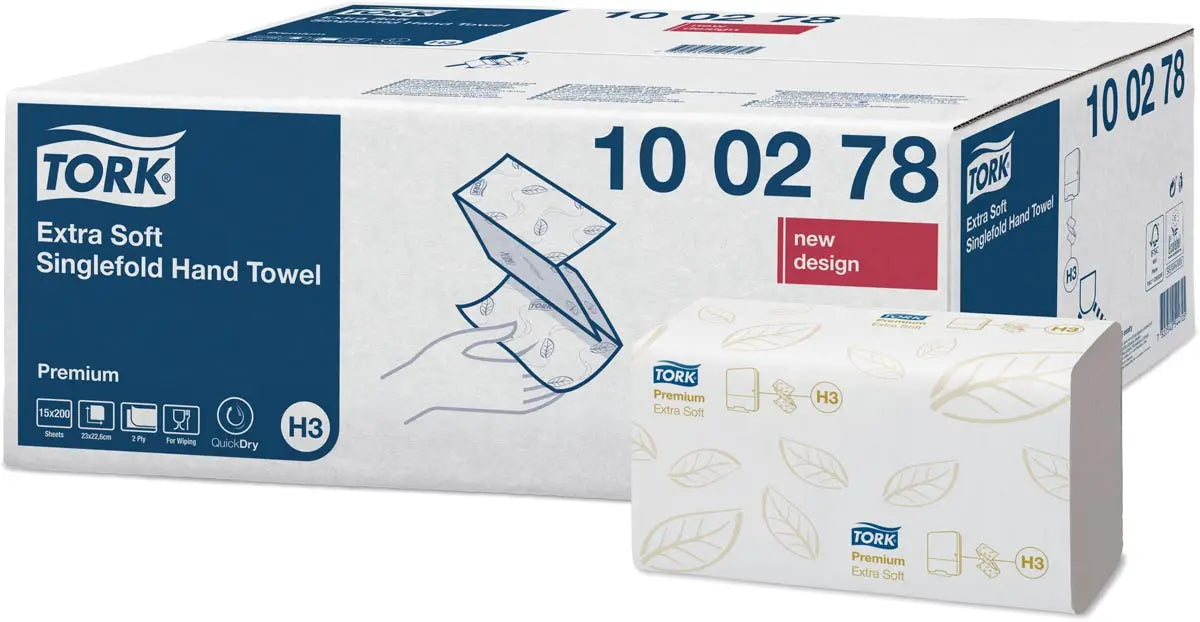 Tork Premium handdoek extra zacht, 2-laags, ZZ-vouw, systeem H3, wit, 200 vellen, verpakking van 15 stuks