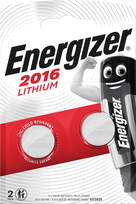 Energizer CR2016 Knoopcel, verpakking van 2 stuks