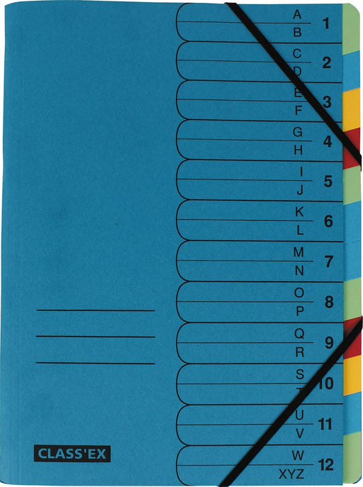 Class'ex sorteermap A-Z en 1-12, blauw met 12 tabs in geassorteerde kleuren 20 stuks, OfficeTown