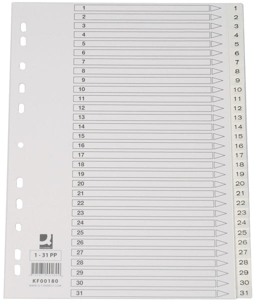 Q-CONNECT tabbladen set 1-31, met indexblad, ft A4, wit 15 stuks, OfficeTown