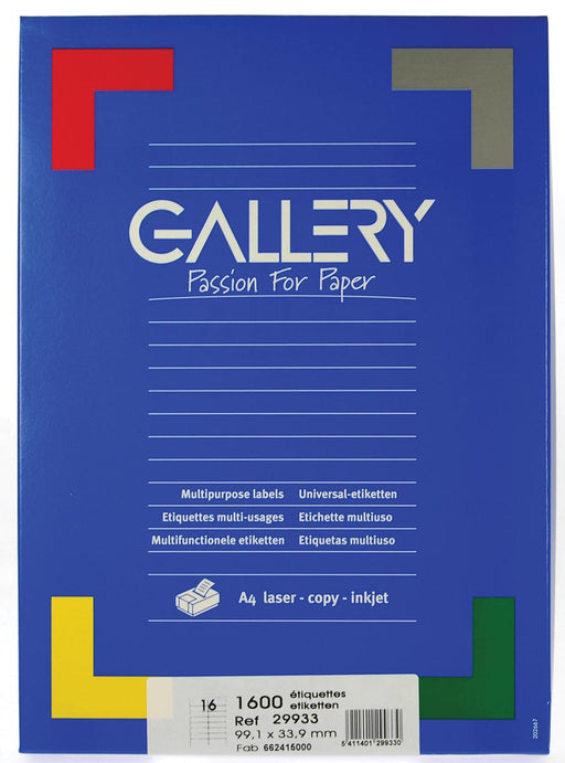 Gallery witte etiketten ft 99,1 x 33,9 mm (b x h), ronde hoeken, doos van 1.600 etiketten 5 stuks, OfficeTown