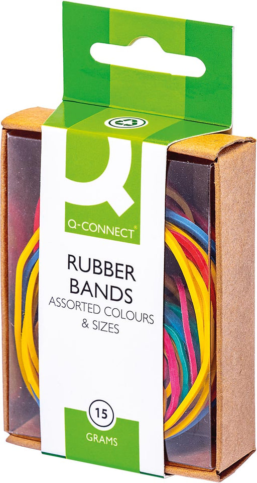 Q-CONNECT elastieken, breedte 1,5 mm, verschillende lengtes, 15 g, geassorteerde kleuren 10 stuks, OfficeTown