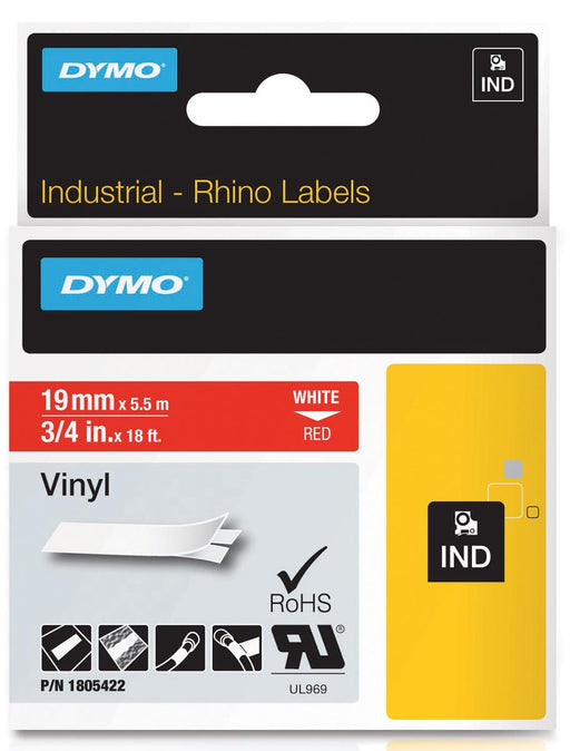 Dymo RHINO vinyltape 19 mm, wit op rood, OfficeTown