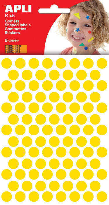 Stickers van Apli Kids, cirkel diameter 10,5 mm, blister met 588 stuks, geel