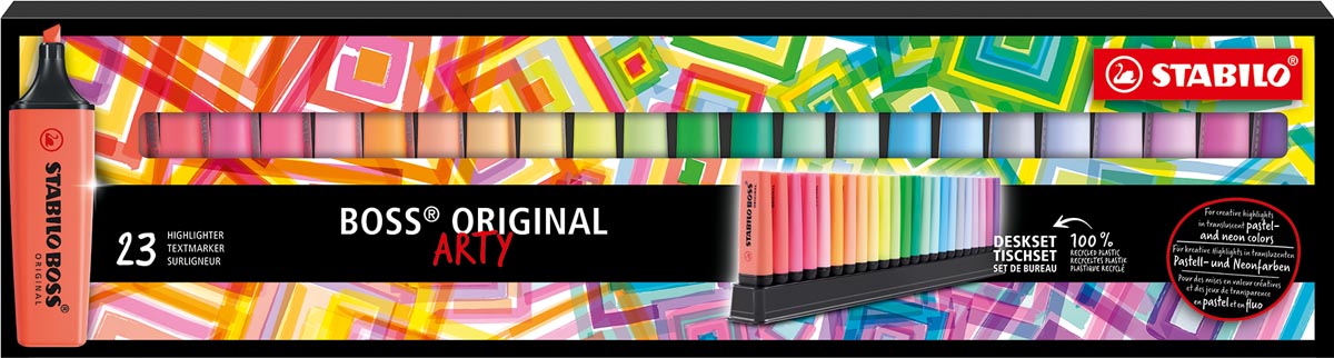 STABILO BOSS ORIGINAL markeerstift Arty, deskset van 23 stuks in geassorteerde kleuren 5 stuks, OfficeTown