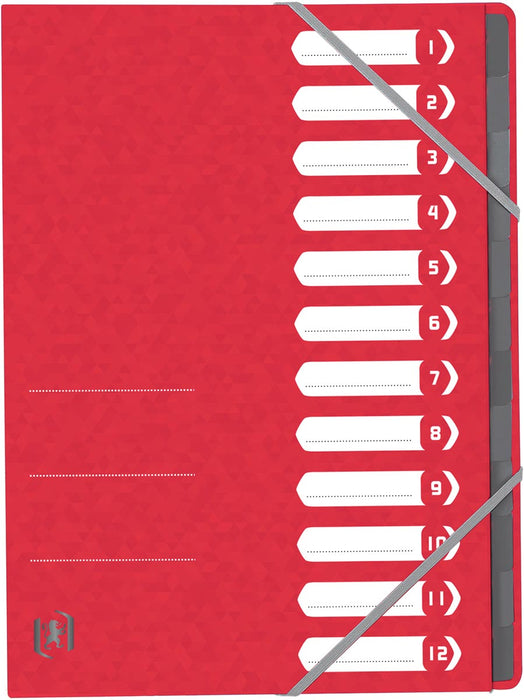 Elba Oxford Top Bestandssorteerder, 12 vakken, met elastische sluiting, rood