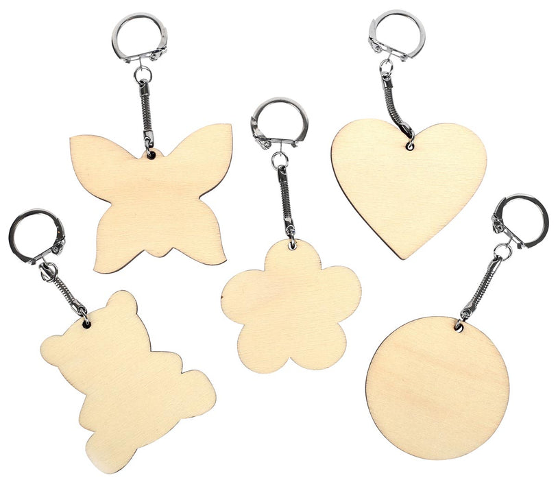 Houten Sleutelhanger Decoratie Set, 10 stuks, 55 mm Diameter, Verschillende Vormen