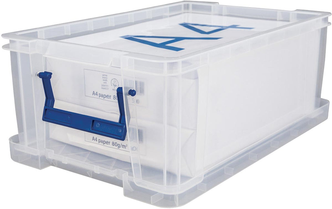 Bankers Box opbergdoos 10 liter, transparant met blauwe handvaten