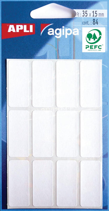 Agipa White Labels in Case size 15 x 35 mm (b x h), 84 pieces, 12 per sheet