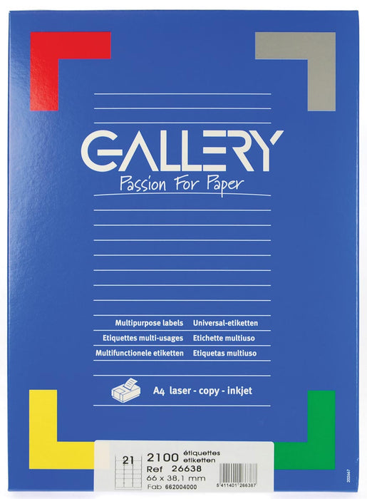 Galerij witte etiketten ft 66 x 38,1 mm (b x h), met ronde hoeken, 2.100 etiketten per doos