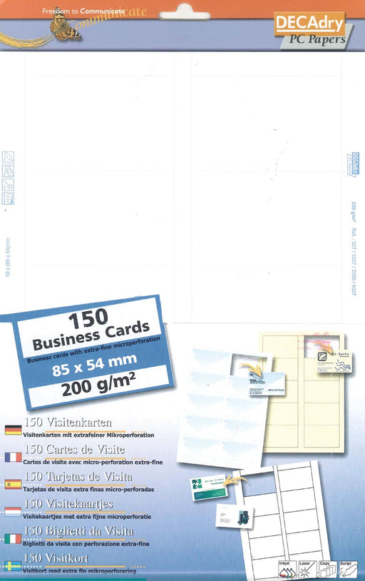 Decadry visitekaarten MicroLine ft 85 x 54 mm, 200 g/m², 150 kaartjes 30 stuks, OfficeTown