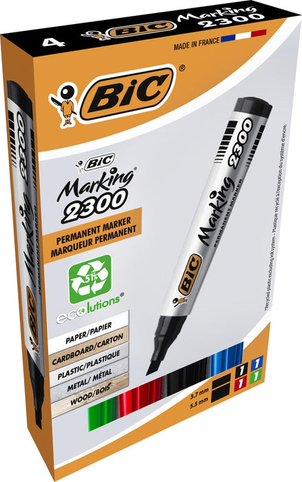 Bic permanente marker Marking 2300 ECOlutions, pak van 4 stuks, gemengd