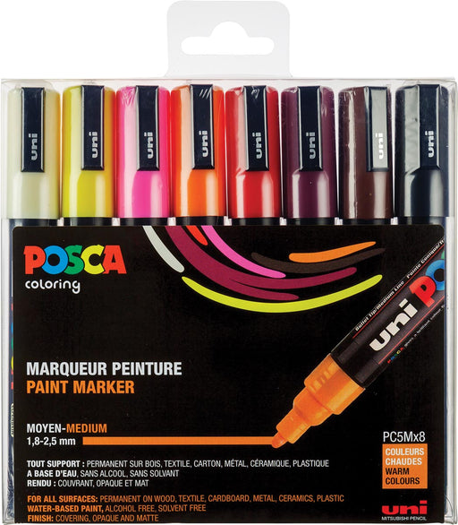 Posca paintmarker PC-5M, set van 8 markers in geassorteerde warme kleuren 12 stuks, OfficeTown