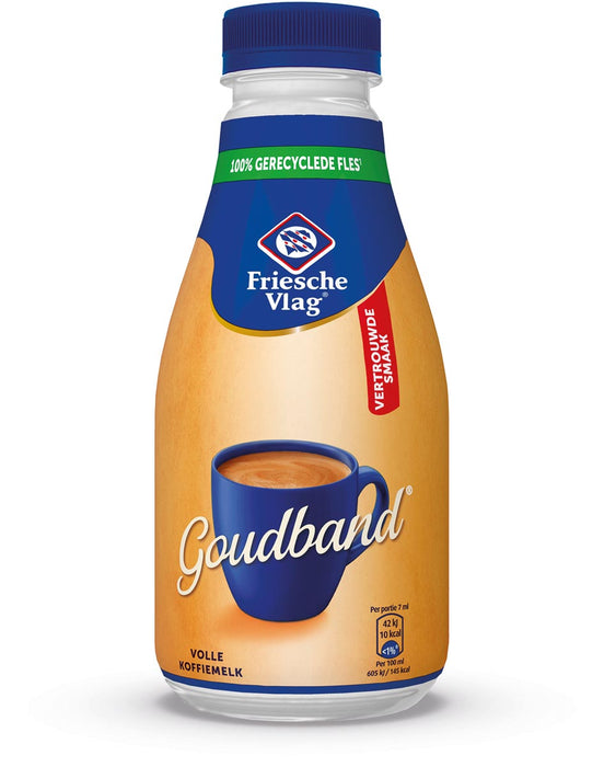 Friesche Vlag Goudband koffiemelk, fles van 300 ml met lactose, Verkoop in Nederland