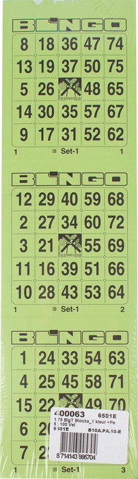 Bingokaarten, 3 kaarten per vel, pak van 5 x 100 vel