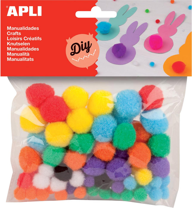 Apli pompons, assortiment van 78 stuks in diverse kleuren met verschillende diameters