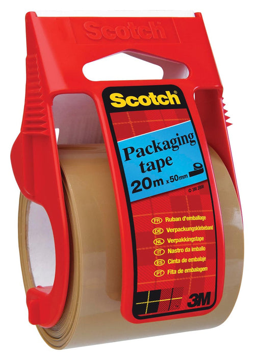 Scotch dispenser met verpakkingstape, afmeting 50 mm x 20 m, bruin