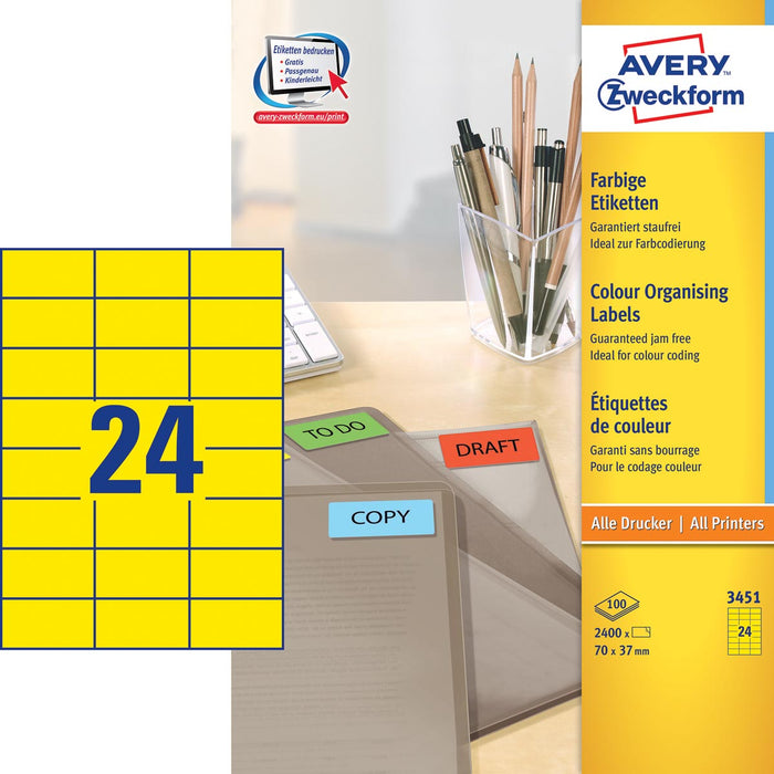 Avery gekleurde universele etiketten ft 70 x 37 mm (b x h), 2400 stuks, geel 5 stuks, OfficeTown