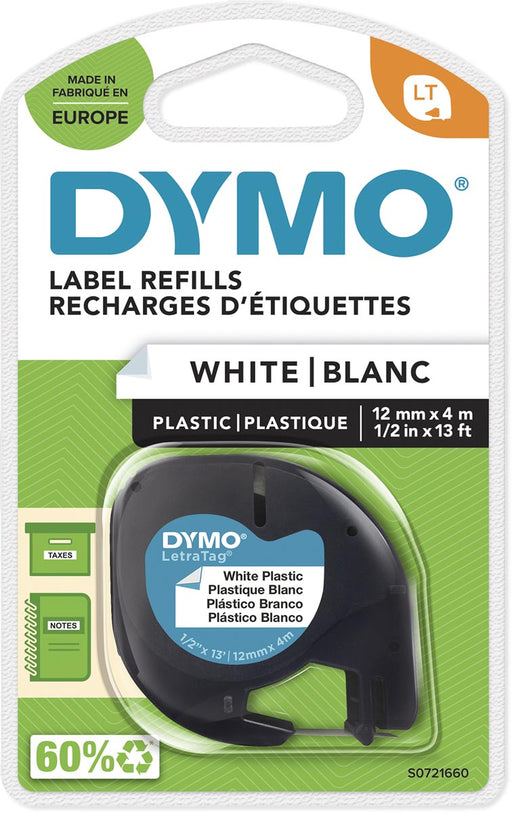 Dymo LetraTAG tape 12 mm, plastic wit 10 stuks, OfficeTown