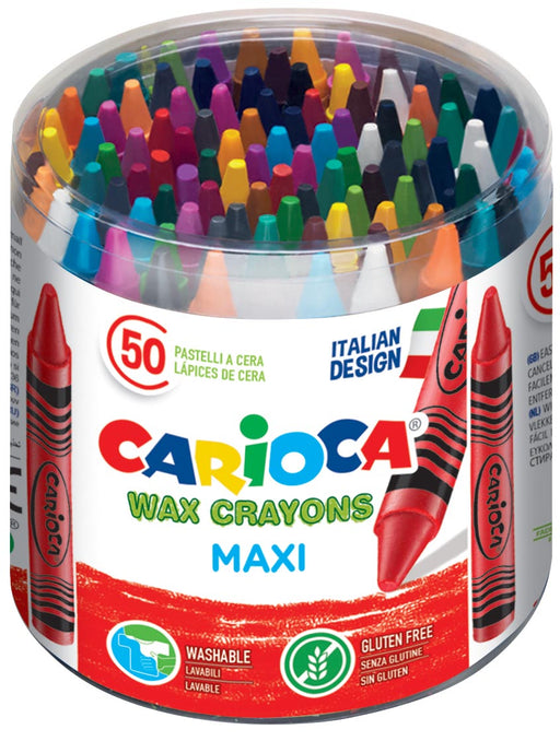 Carioca waskrijt Wax Maxi, plastic pot met 50 stuks in geassorteerde kleuren 12 stuks, OfficeTown