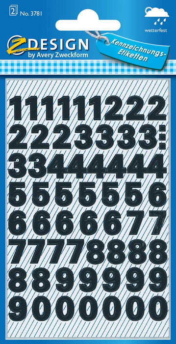 Avery Labels cijfers en letters 0-9, 2 vellen, zwart, waterbestendige folie