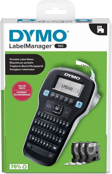 Compleet Startpakket: Dymo LabelManager 160P + 3 x D1 tape, azerty
