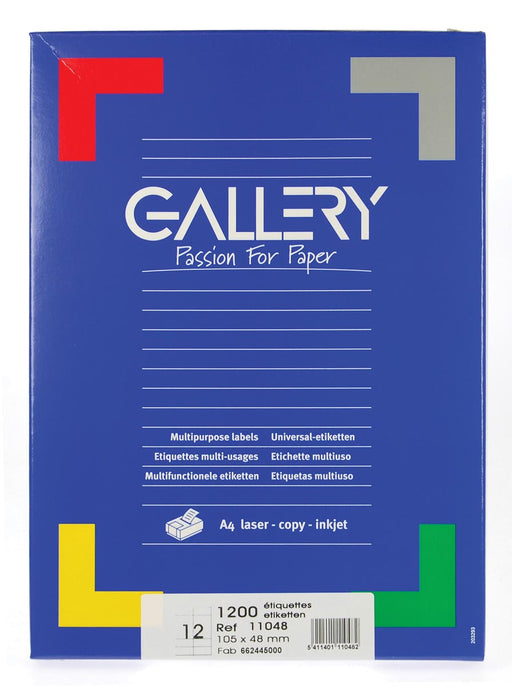 Gallery witte etiketten ft 105 x 48 mm (b x h), rechte hoeken, doos van 1.200 etiketten 5 stuks, OfficeTown