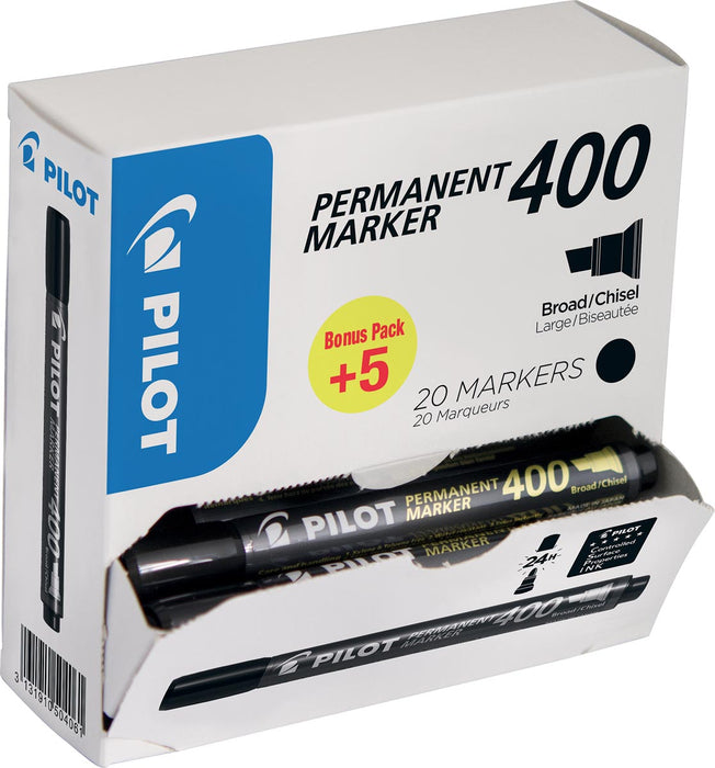 Pilot permanente marker 400, XXL verpakking met 15 + 5 stuks, zwart met alcoholinkt