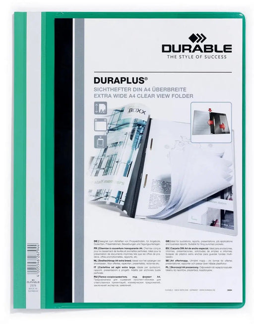 Duurzame personaliseerbare snelhechtmap Duraplus groen met transparante voorblad - OfficeTown