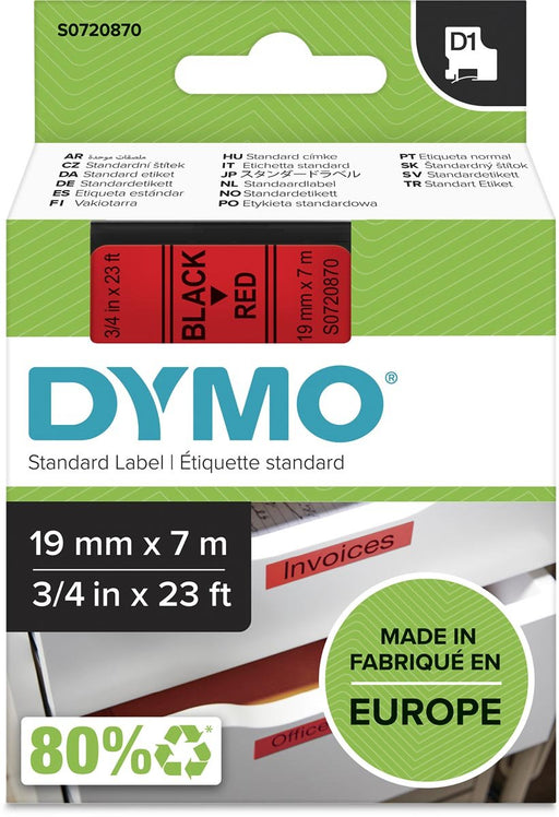 Dymo D1 tape 19 mm, zwart op rood - OfficeTown