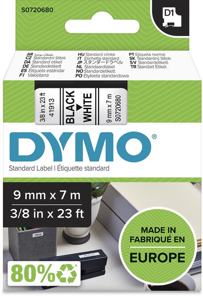 Dymo D1-tape 9 mm, zwart op wit lint