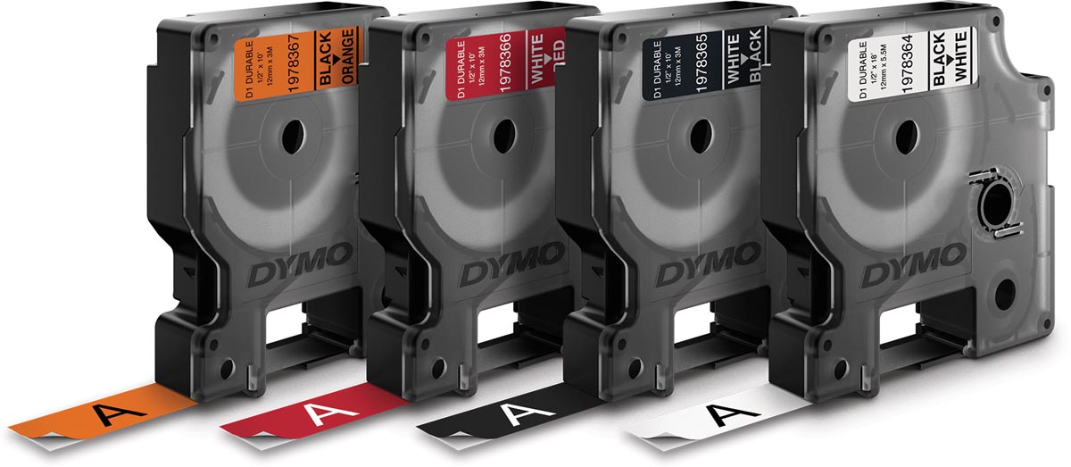 Dymo duurzame D1 tape 12 mm x 5 m, zwart op wit - OfficeTown