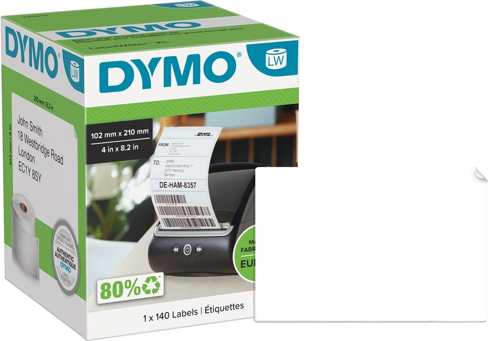 Dymo etiketten LabelWriter ft 102 x 210 mm (DHL), wit, 140 etiketten - OfficeTown