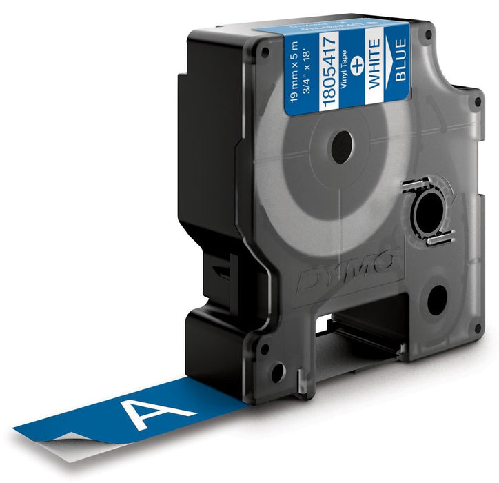 Dymo RHINO vinyltape 19 mm, wit op blauw - OfficeTown