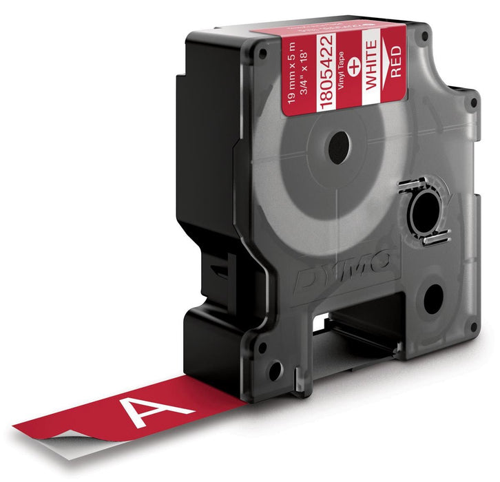 Dymo RHINO vinyltape 19 mm, wit op rood - OfficeTown