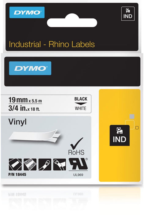 Dymo RHINO vinyltape 19 mm, zwart op wit - OfficeTown