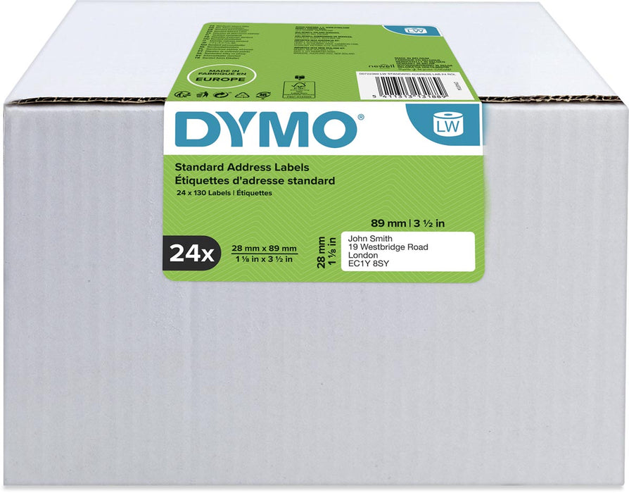 Dymo Waardepack: Etiketten LabelWriter ft 89 x 28 mm, wit, doos van 24 x 130 etiketten - OfficeTown