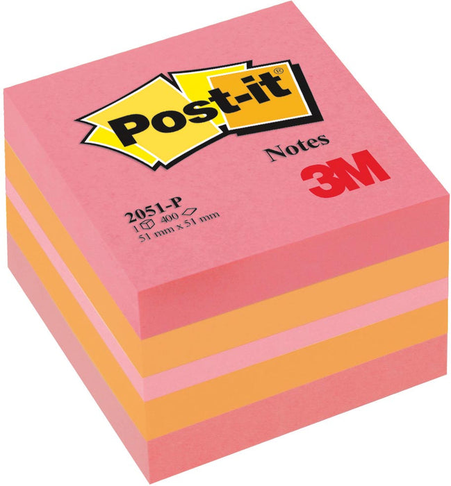 Post-it Notes mini kubus, 400 vel, ft 51 x 51 mm, roze