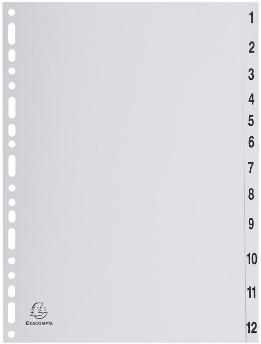 Exacompta tabbladen numeriek voor ft A4, uit PP, grijs, 12 tabs 20 stuks, OfficeTown
