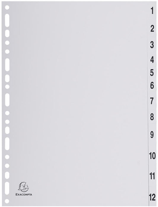 Exacompta tabbladen numeriek voor ft A4, uit PP, grijs, 12 tabs 20 stuks, OfficeTown