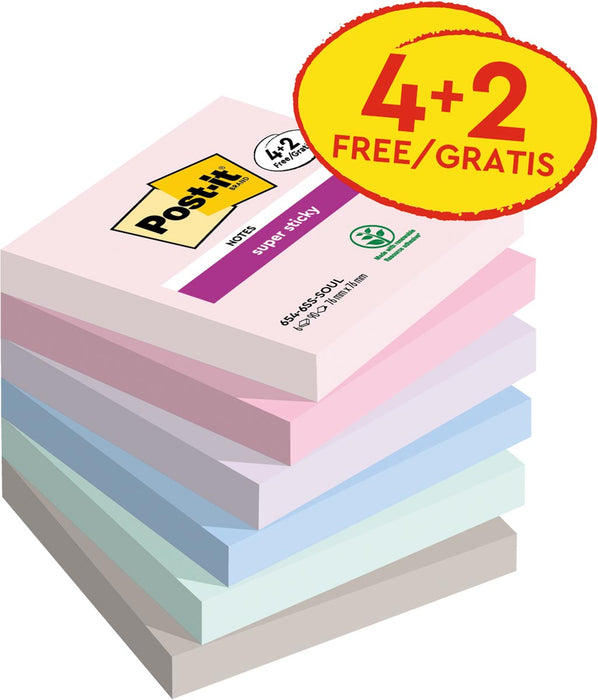 Post-it Super Sticky notes Soulful, 90 vel, ft 76 x 76 mm, 4 + 2 GRATIS 12 stuks, OfficeTown