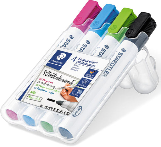 Staedtler Lumocolor whiteboardmarker etui van 4 stuks in geassorteerde kleuren, OfficeTown