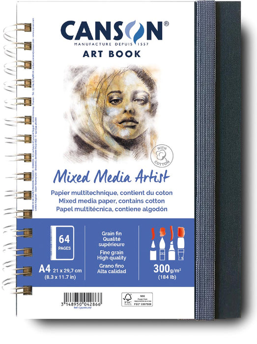 Canson Mixed Media Artiesten Notitieboek, 28 vellen, 300 g/m², formaat 21 x 29,7 cm (A4)