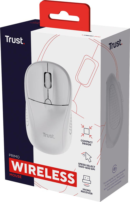 Trust Primo draadloze muis, mat wit met opbergbare micro-USB-ontvanger